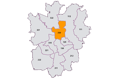 Stadtbezirke, Bezirk 330 markiert